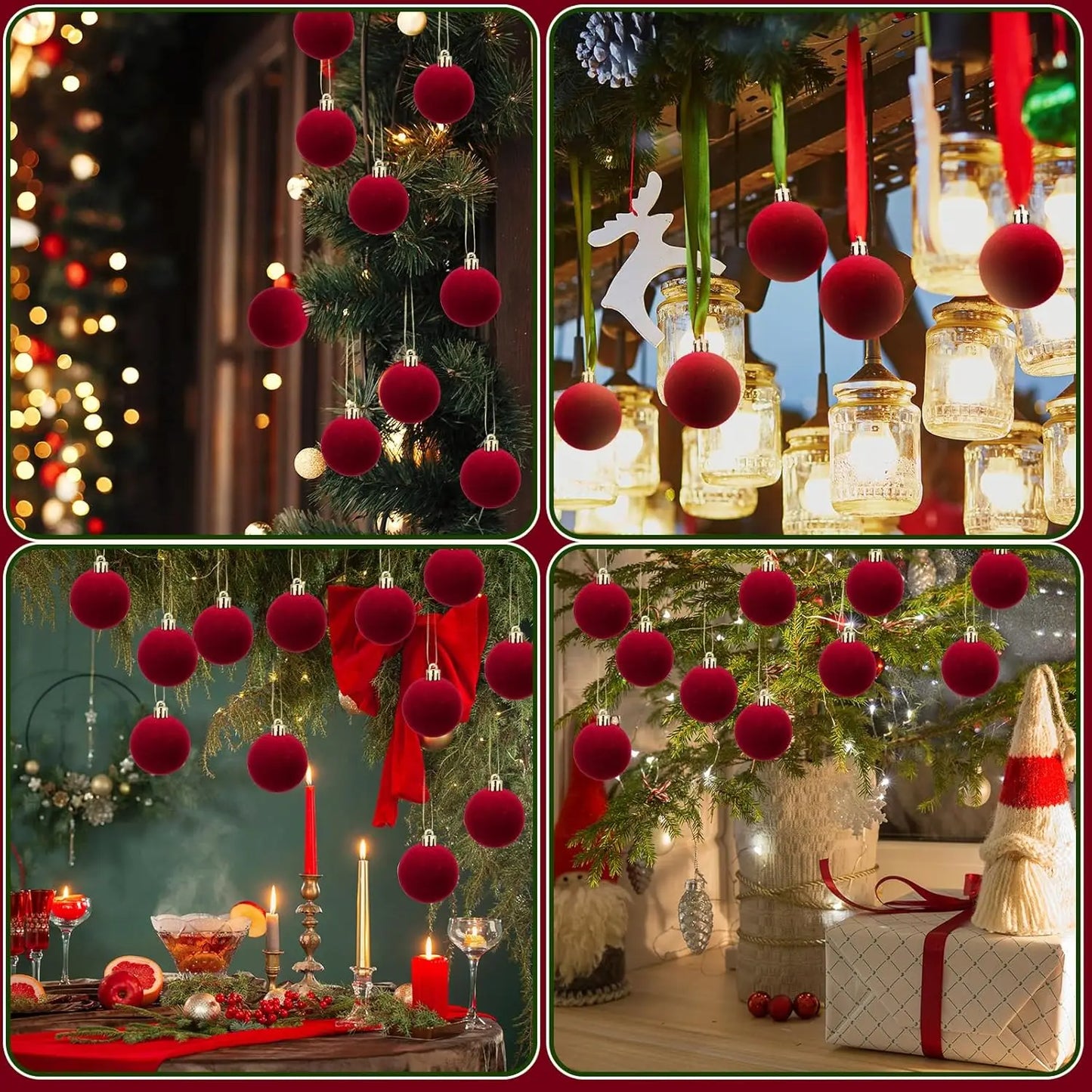 6cm Wine Red Velvet Christmas Balls for Xmas Tree