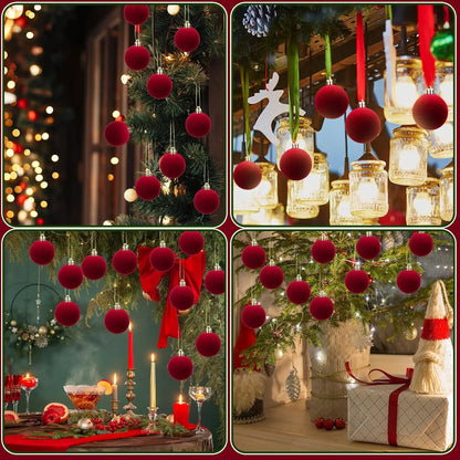 6cm Wine Red Velvet Christmas Balls for Xmas Tree