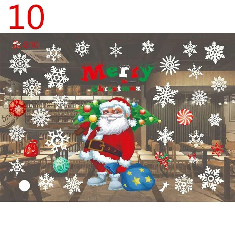 Christmas Window Glass Decal Santa Claus Snowflake