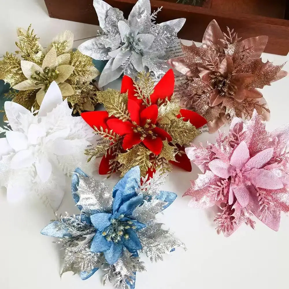 1~20Pcs Glitter Artifical Christmas Flowers Mreey
