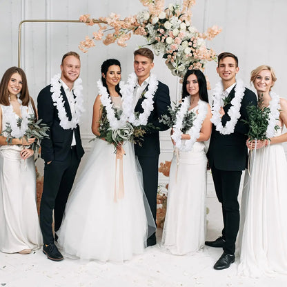 48Pcs White Flower Leis Luau Hawaiian Beach Wedding