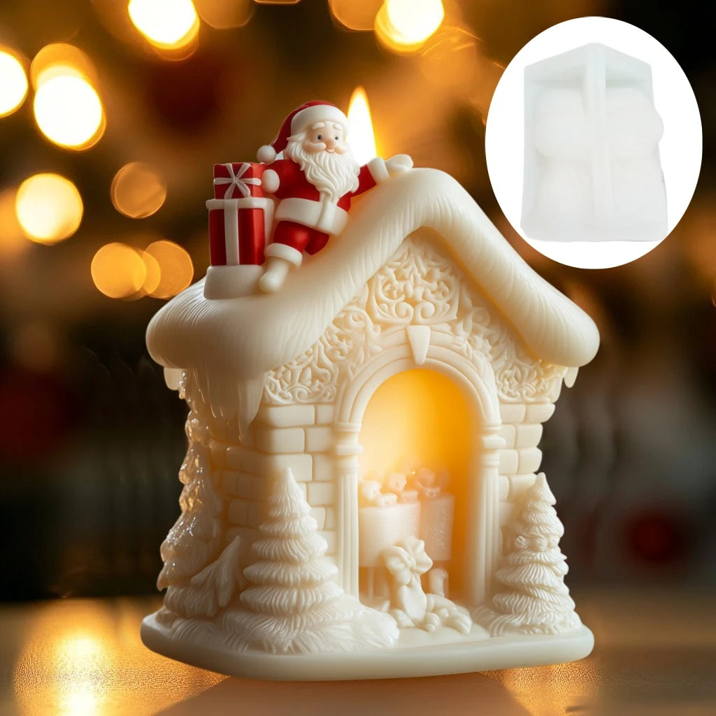 Santa Claus carrying gift relief cylindrical candle silicone