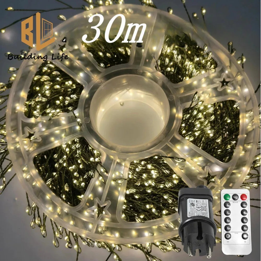 220V EU Plug 30M/50M/75M LED Tree Firecracker Copper