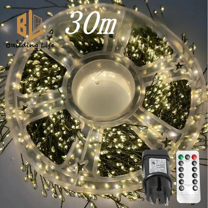 220V EU Plug 30M/50M/75M LED Tree Firecracker Copper