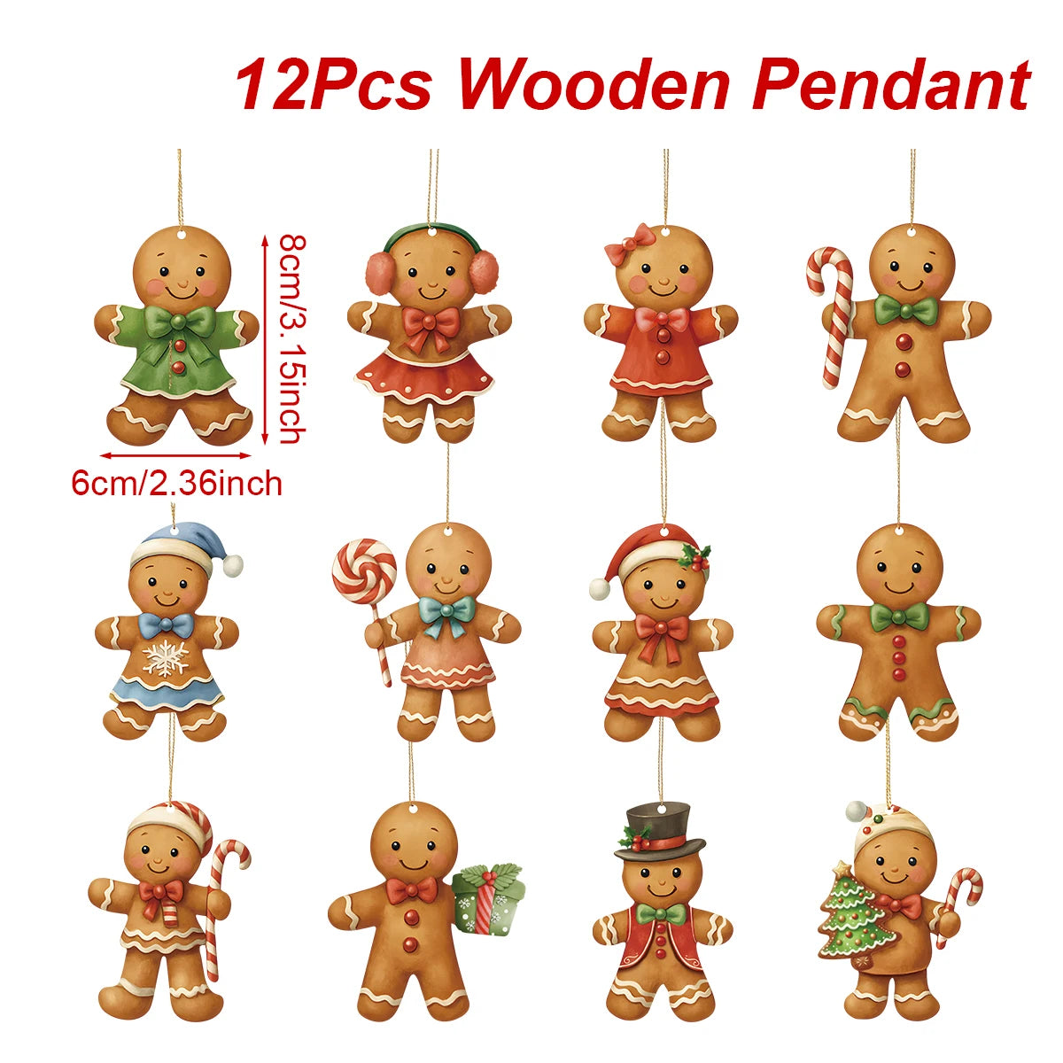 Christmas Wooden Gingerbread Man Pendant Merry