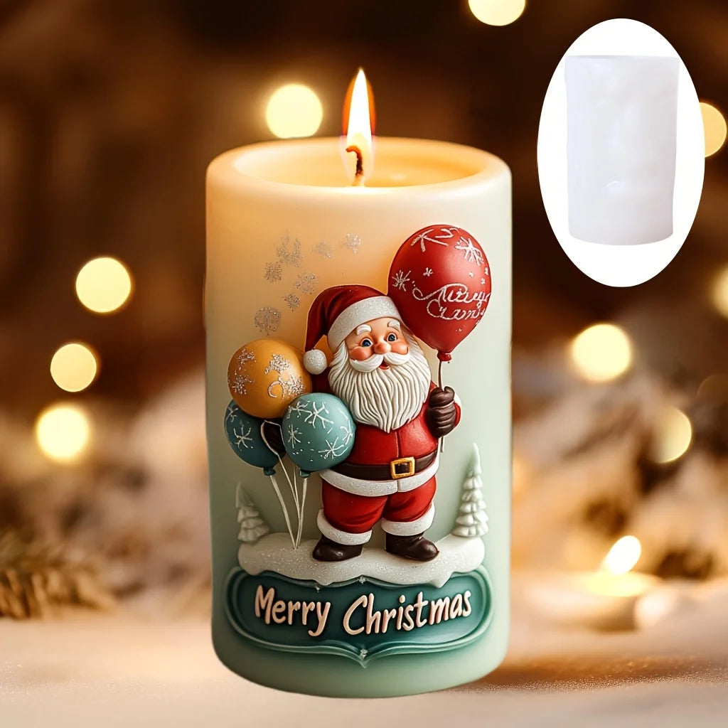 Santa Claus carrying gift relief cylindrical candle silicone