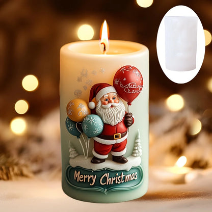 Santa Claus carrying gift relief cylindrical candle silicone