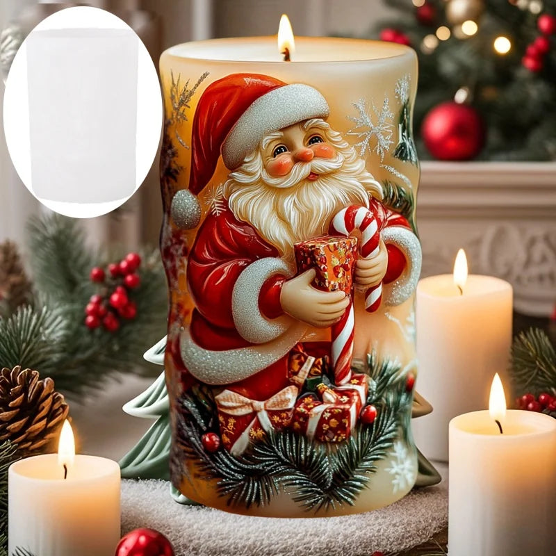 Santa Claus carrying gift relief cylindrical candle silicone