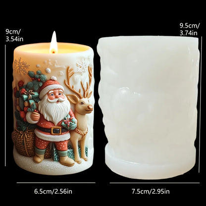 Santa Claus carrying gift relief cylindrical candle silicone