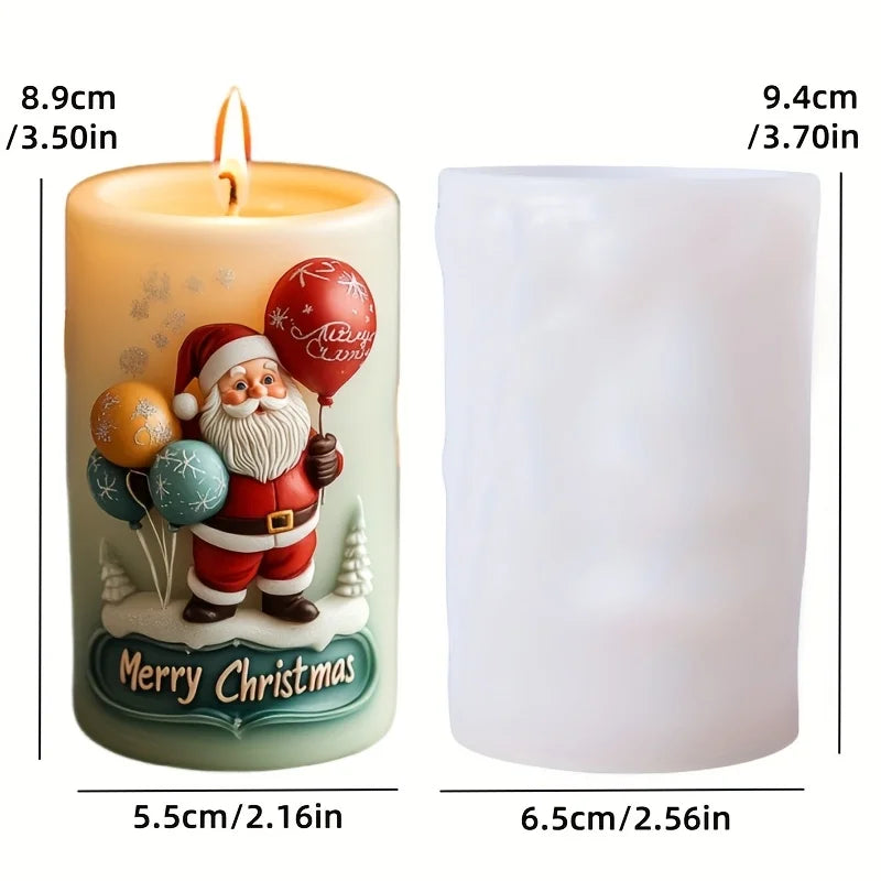 Santa Claus carrying gift relief cylindrical candle silicone