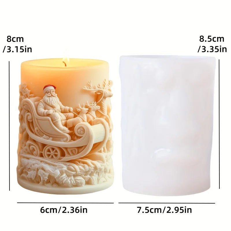 Santa Claus carrying gift relief cylindrical candle silicone