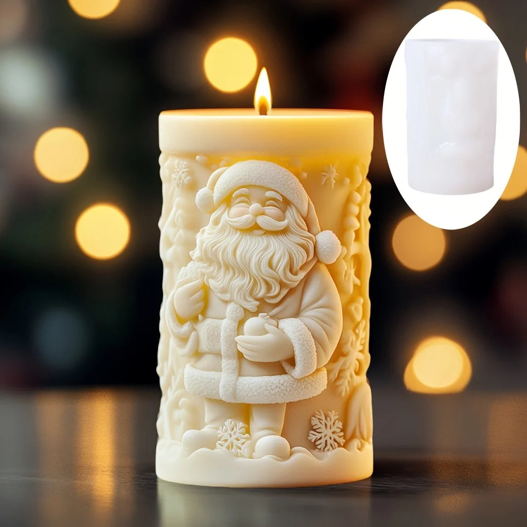 Santa Claus carrying gift relief cylindrical candle silicone
