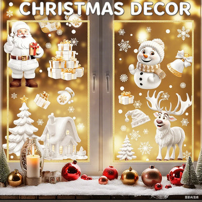 Christmas Window Clings Set Santa Cabin Reindeer