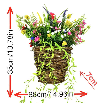 Artificial Flower Wreath Spring Summer Wildflowers Door