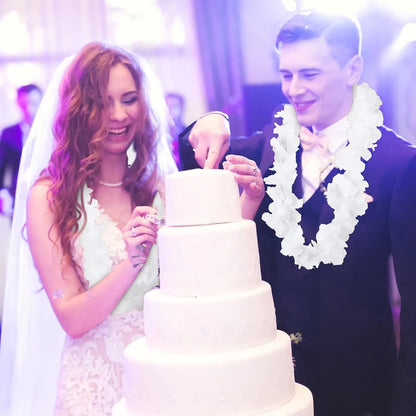 48Pcs White Flower Leis Luau Hawaiian Beach Wedding