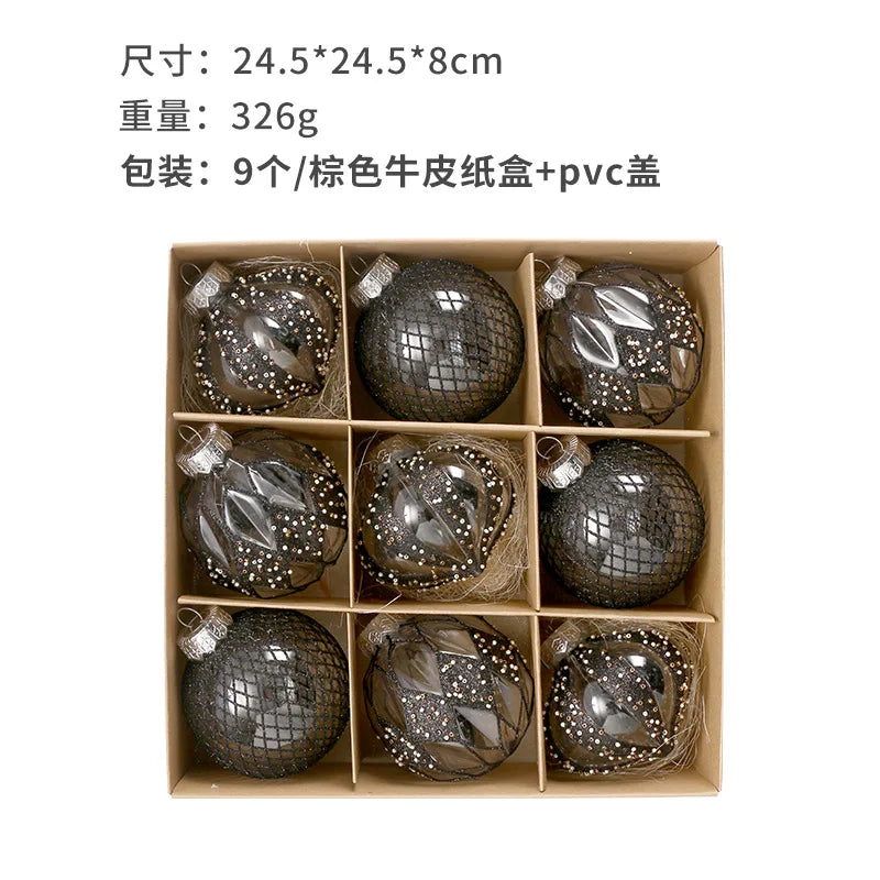Clear Christmas Balls Ornaments Set 9Pcs 3.15