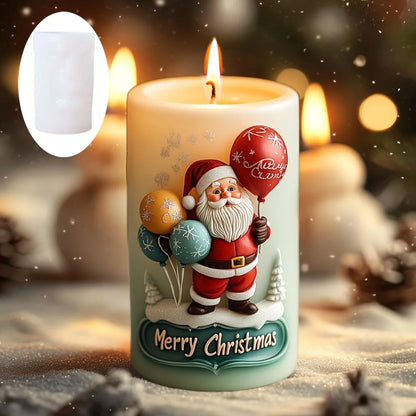 Santa Claus carrying gift relief cylindrical candle silicone