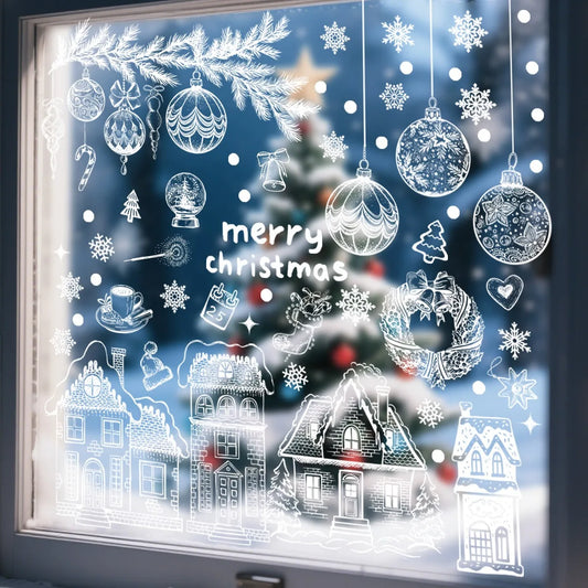 Christmas Wall Stickers Xmas Tree Winter Snowman