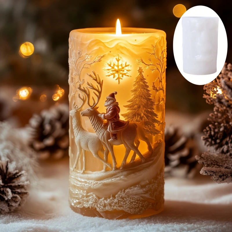 Santa Claus carrying gift relief cylindrical candle silicone