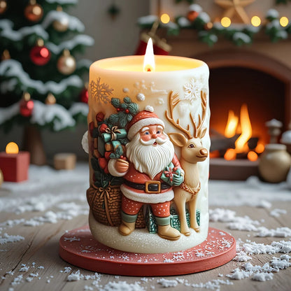 Santa Claus carrying gift relief cylindrical candle silicone