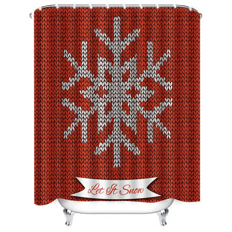 Red White Snowflake Knit Shower Curtain