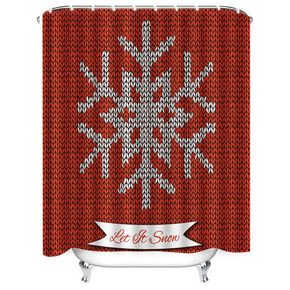 Red White Snowflake Knit Shower Curtain