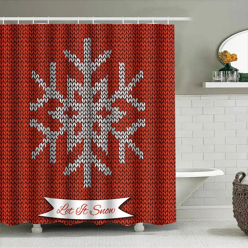 Red White Snowflake Knit Shower Curtain