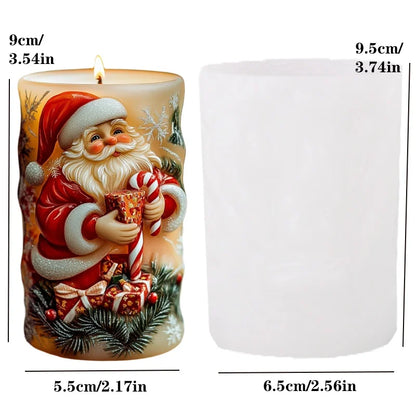 Santa Claus carrying gift relief cylindrical candle silicone