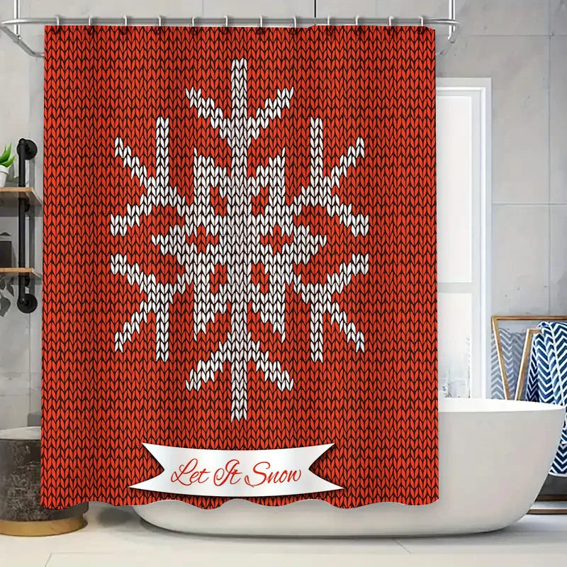 Red White Snowflake Knit Shower Curtain