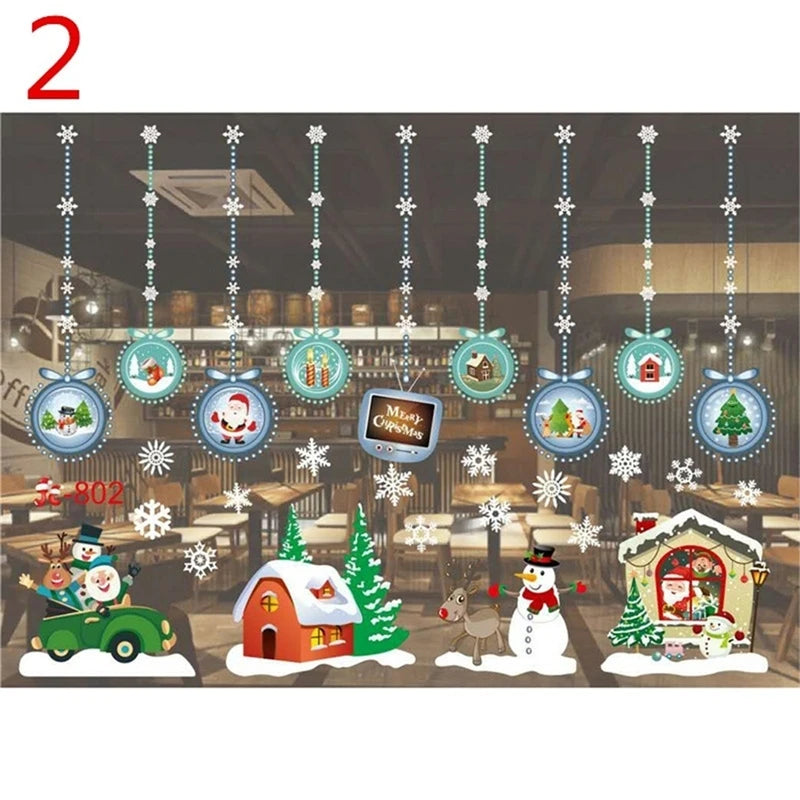 Christmas Window Glass Decal Santa Claus Snowflake