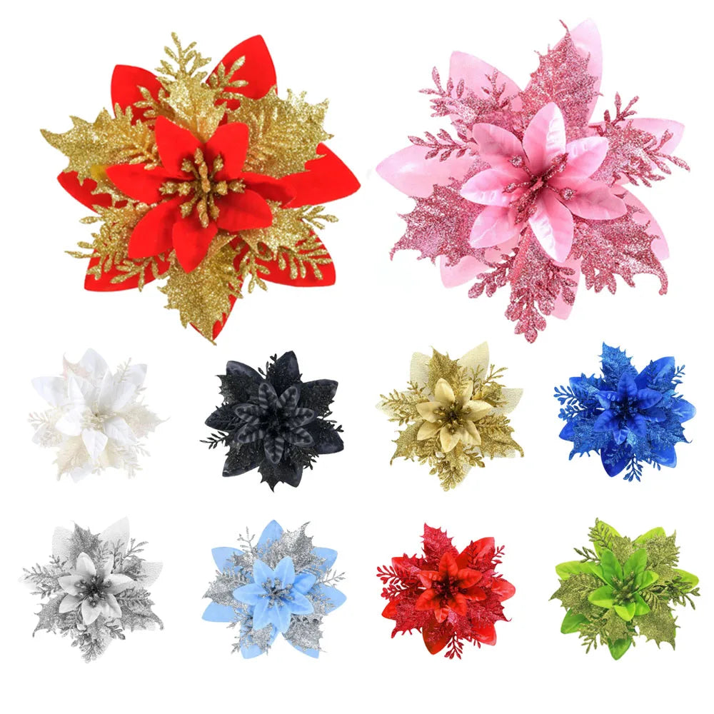 1~20Pcs Glitter Artifical Christmas Flowers Mreey