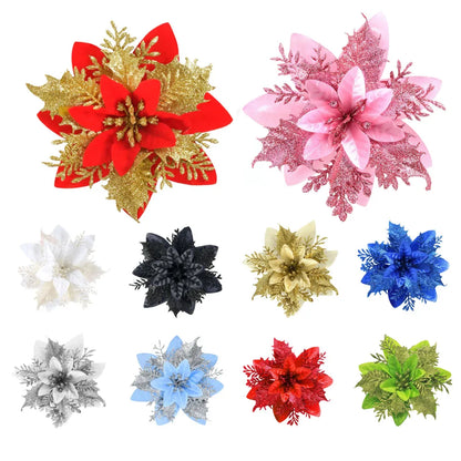 1~20Pcs Glitter Artifical Christmas Flowers Mreey