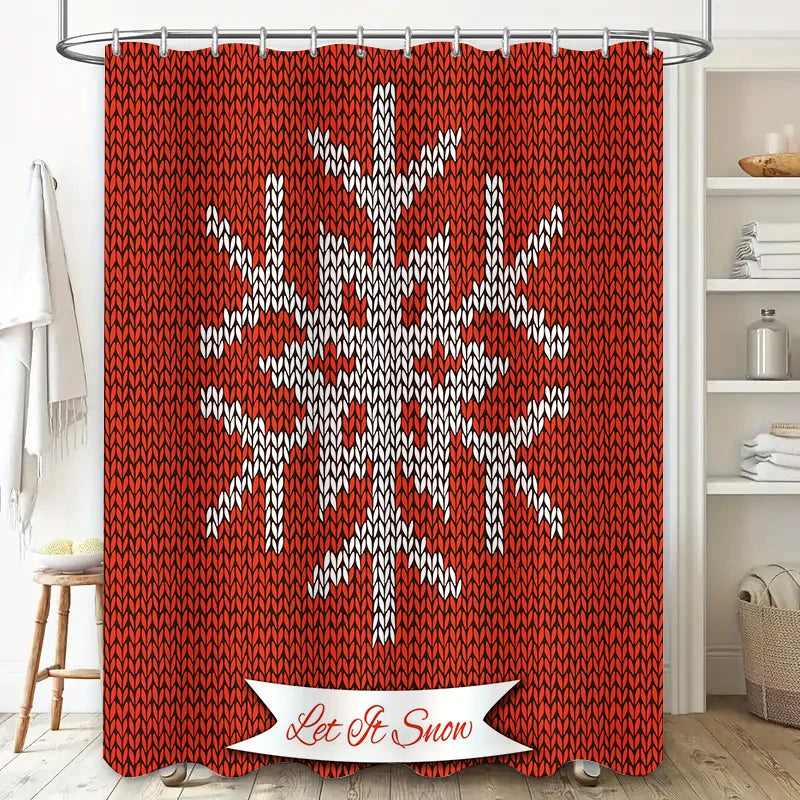 Red White Snowflake Knit Shower Curtain