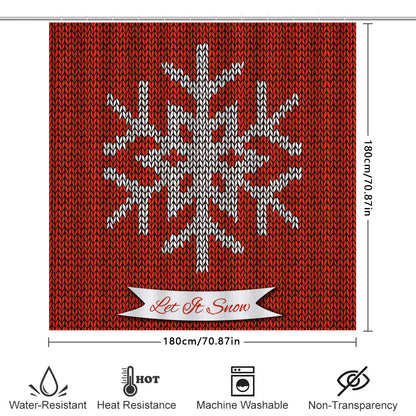 Red White Snowflake Knit Shower Curtain