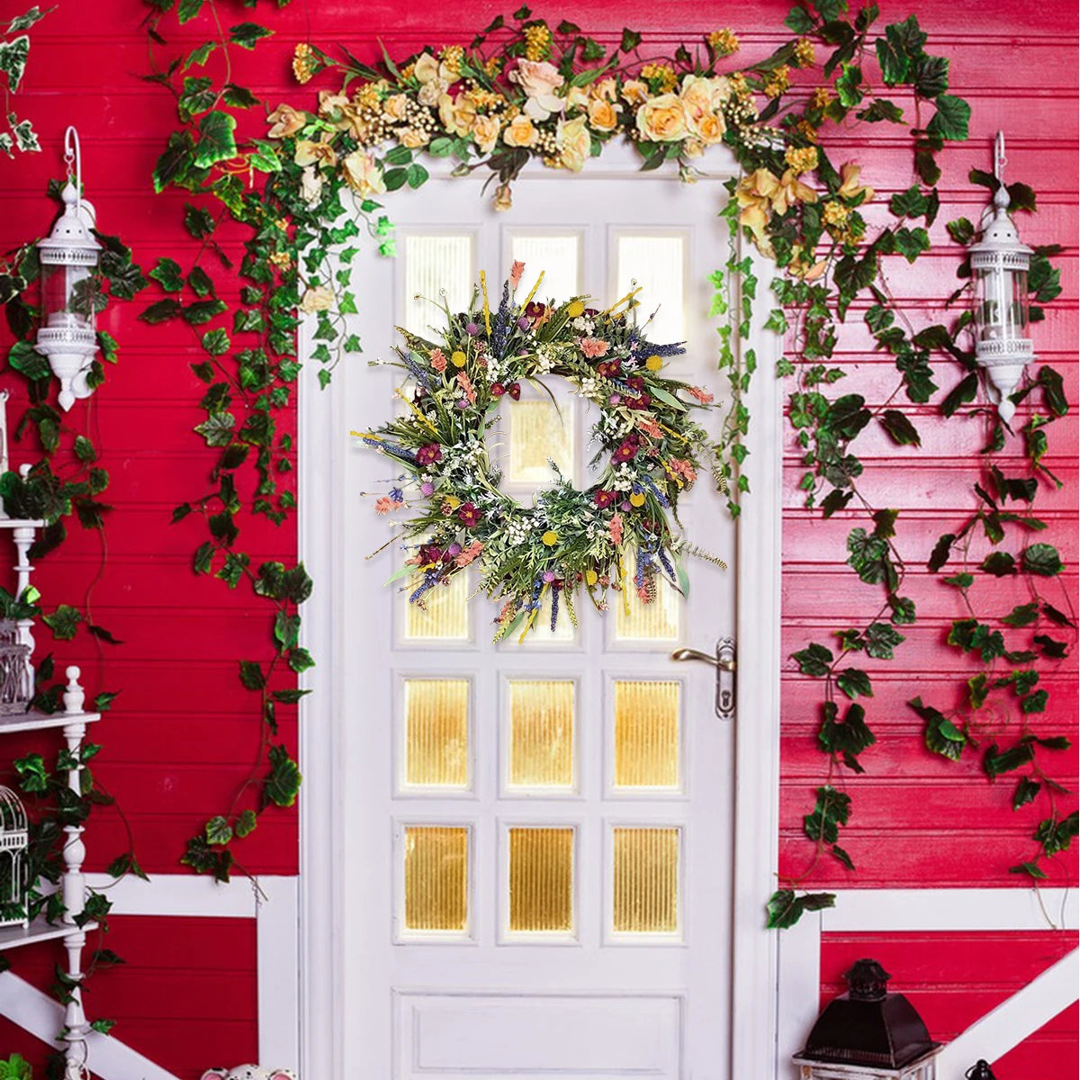 Spring Artificial Flower Wreath Wildflower Floral