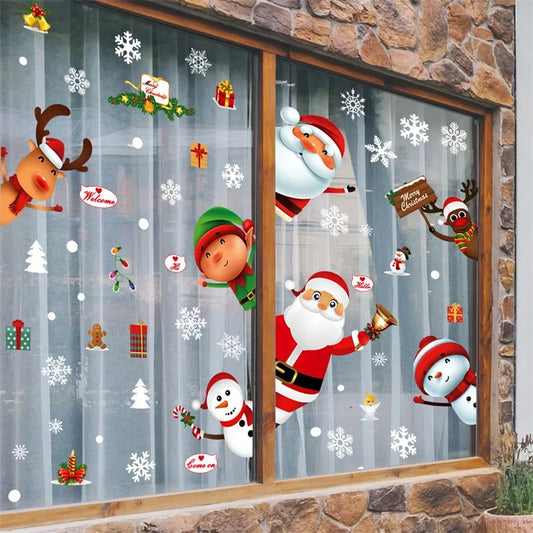 Christmas Window Glass Decal Santa Claus Snowflake