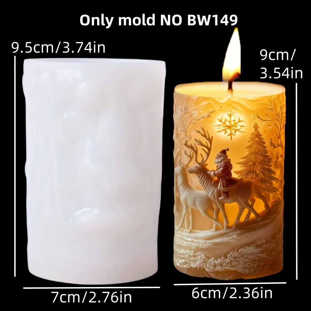 Santa Claus carrying gift relief cylindrical candle silicone