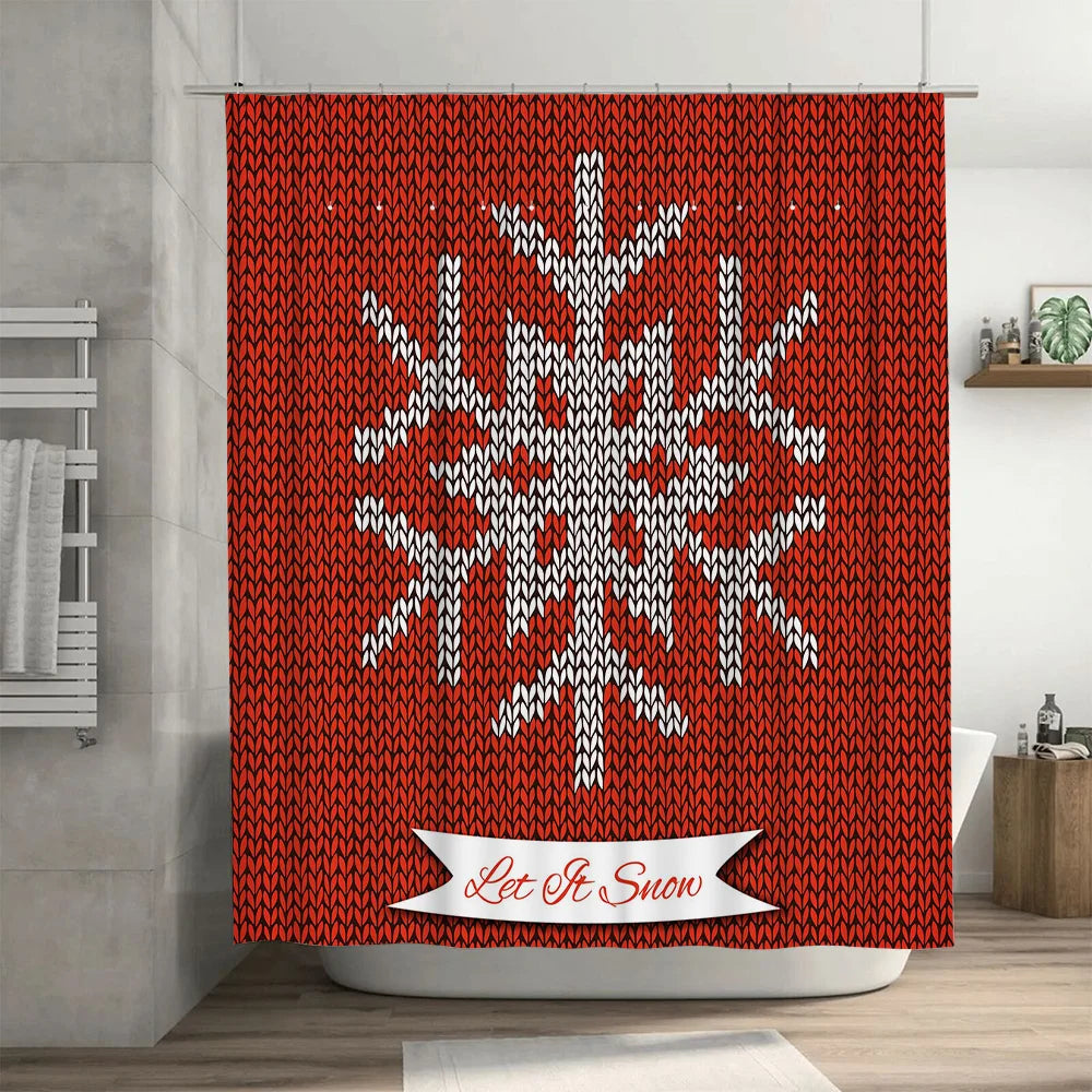 Red White Snowflake Knit Shower Curtain