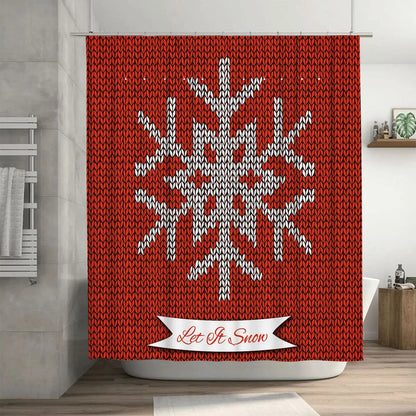 Red White Snowflake Knit Shower Curtain