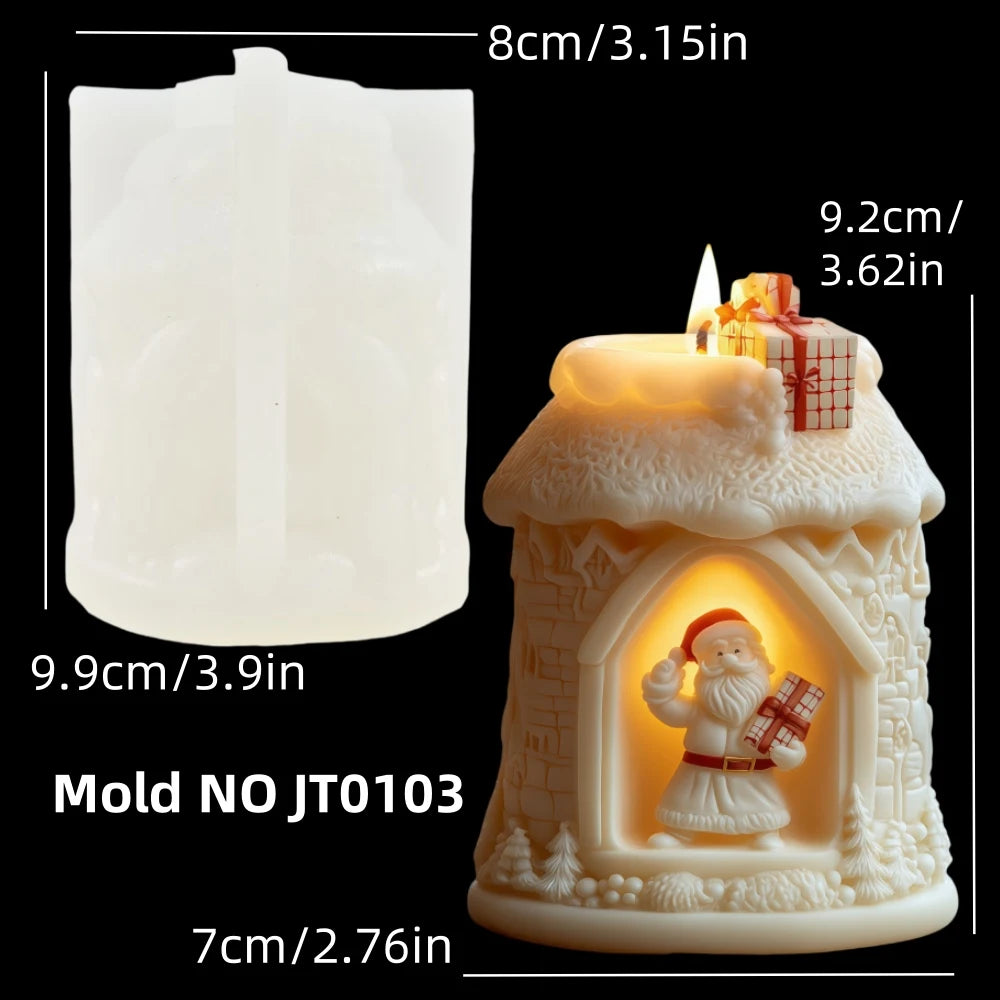 Santa Claus carrying gift relief cylindrical candle silicone