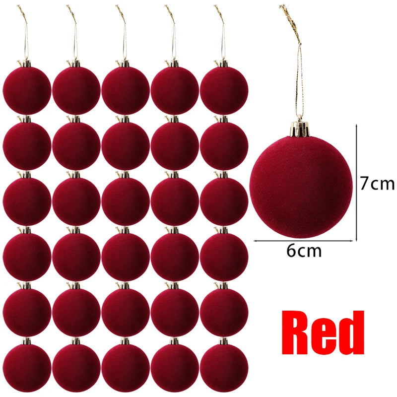 6cm Wine Red Velvet Christmas Balls for Xmas Tree