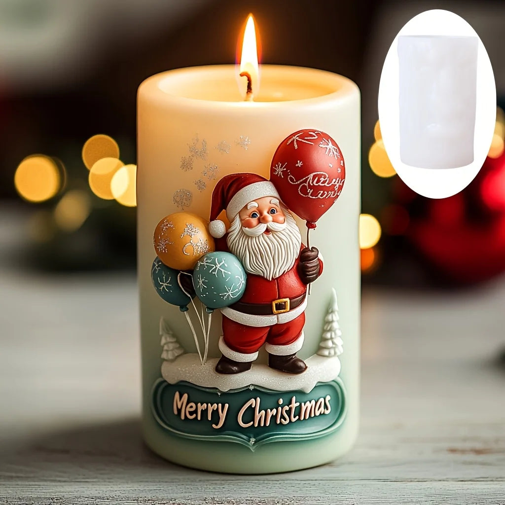 Santa Claus carrying gift relief cylindrical candle silicone