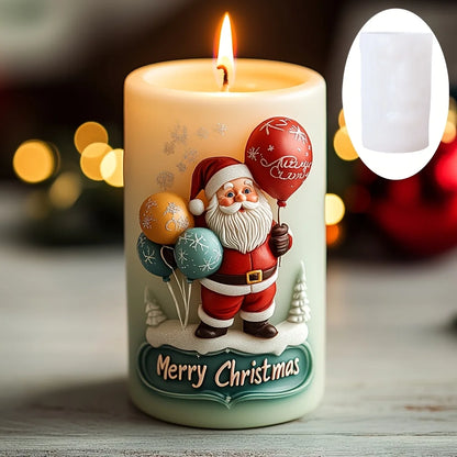 Santa Claus carrying gift relief cylindrical candle silicone