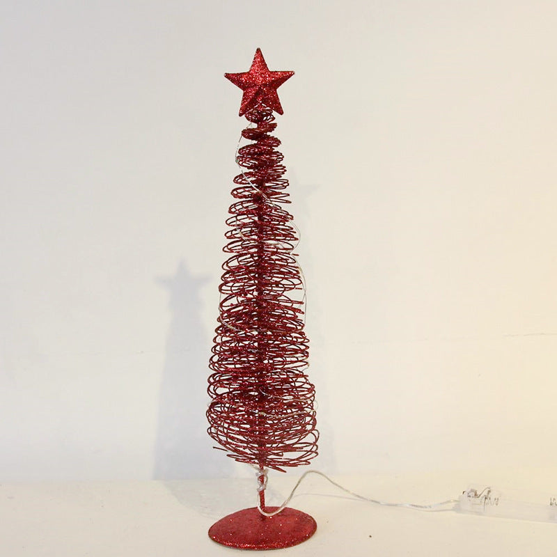 Red wire Christmas tree with a star on top against a white background