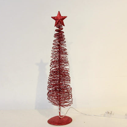 Red wire Christmas tree with a star on top against a white background